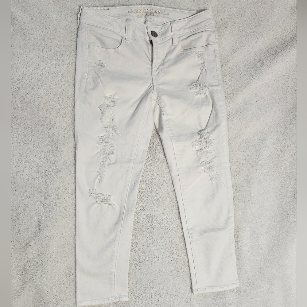 AE Women's Distressed White Crop Jeggings Jeans